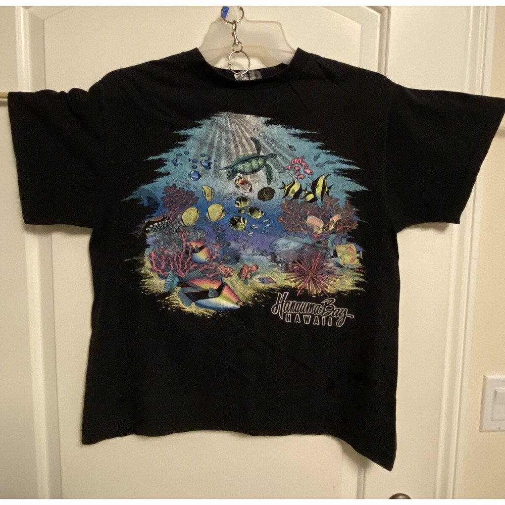 1992 Hanauma Bay Hawaii Single Stitch T-Shirt Sz L Tropical Fish Sea Turtle RARE